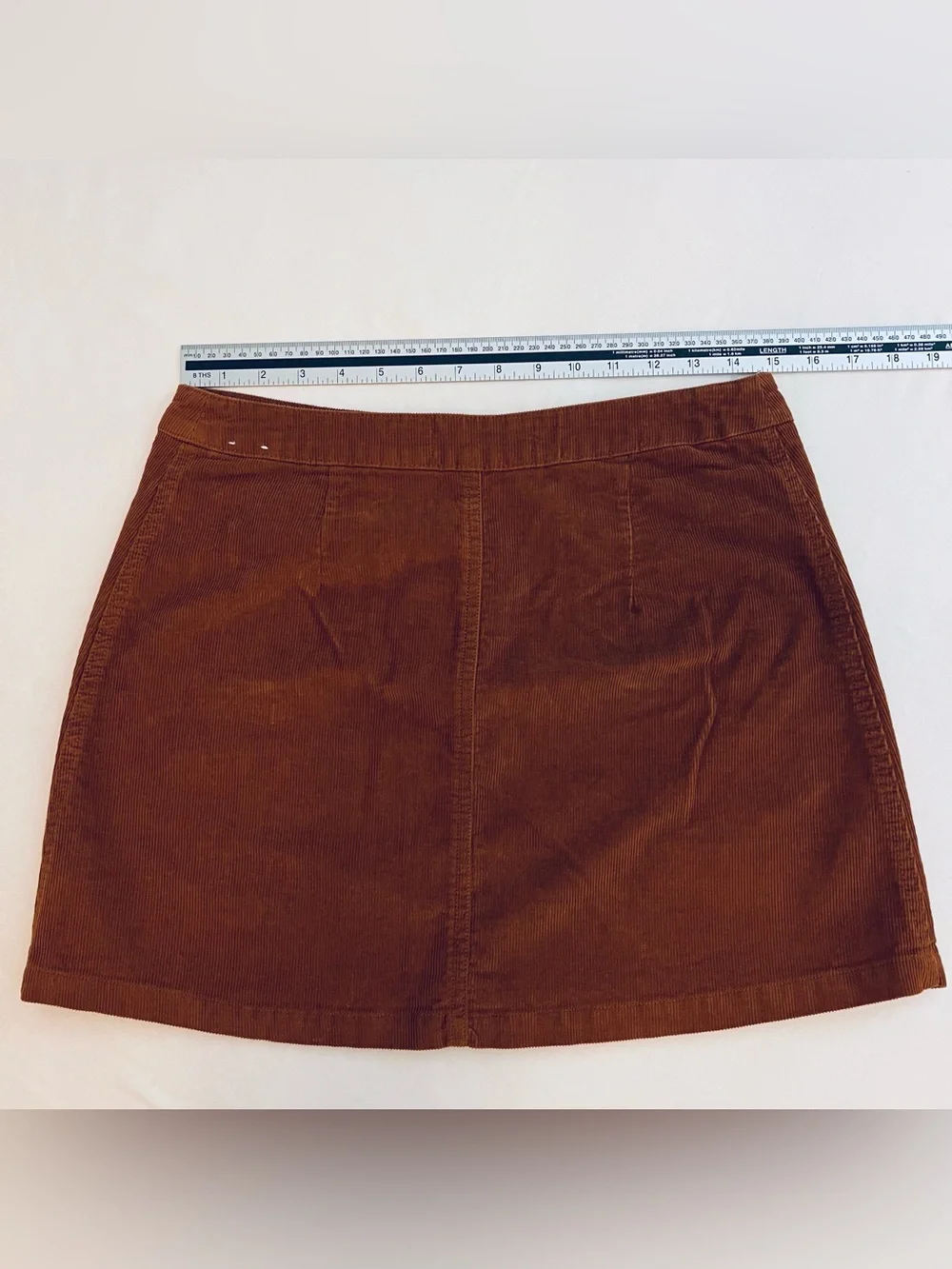 Abercrombie & Fitch Rust Brown Corduroy Mini Skirt with Silver Zipper Detail